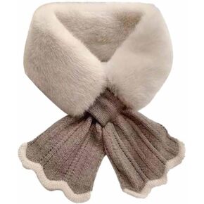 MIUPOO Women Winter Plush Scarf,Fur Scarf Neck Warmer,Womens Fur Collar Scarf,Furry Criss Cross Scarf,Black
