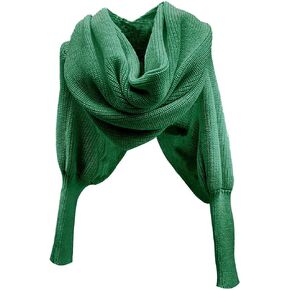 Women Winter Autumn Sweater Scarf Wrap with Sleeve, Fashion Solid Color Knitted Wrap Scarf Knitted Shawl Cape with Sleeve