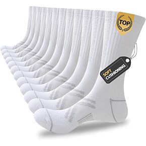 Joynée 12 Bairs Mens Athletic Crew Socks for Men Sports Running Arch ، White ، Sock Size: 10-13