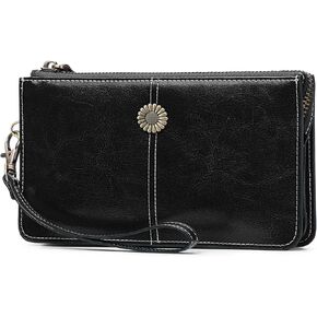SENDEFN Leather Wristlet for Womens Wallet RFID Blocking Double Zip Cell Phone Clutch Purse
