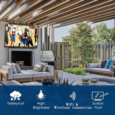 تلفزيون SYLVOX 55 بوصة خارجي، تلفزيون ذكي مقاوم للماء 4K، سطوع عالي، درجة تجارية 7 × 16 (ارتفاع)، يدعم البلوتوث والواي فاي، مناسب للشمس الجزئية (سلسلة Deck 2022) in Saudi Arabia