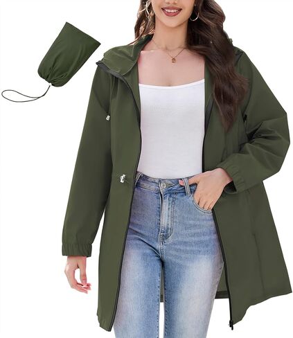 American Trends Rain Jacket Women Waterproof Packable Raincoats for Women Long Rain Coats Windbreaker in Saudi Arabia