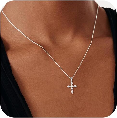 Cross Necklace for Women 14K Gold/Silver Plated Dainty Small Cross Pendant Choker Simple Trendy Cute Cross Charm Chain Necklace Religious Faith Jewelry Gift in Saudi Arabia