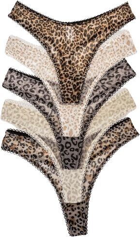 Gorglitter Women's 5 Pack Leopard Print Thong Mesh Low Rise Inteldear in Saudi Arabia
