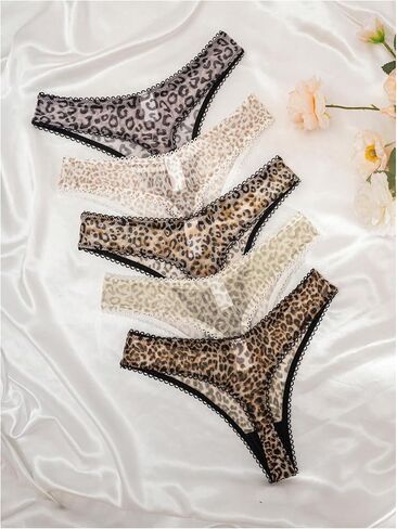 Gorglitter Women's 5 Pack Leopard Print Thong Mesh Low Rise Inteldear in Saudi Arabia