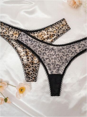 Gorglitter Women's 5 Pack Leopard Print Thong Mesh Low Rise Inteldear in Saudi Arabia