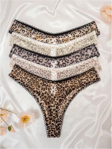 Gorglitter Women's 5 Pack Leopard Print Thong Mesh Low Rise Inteldear in Saudi Arabia