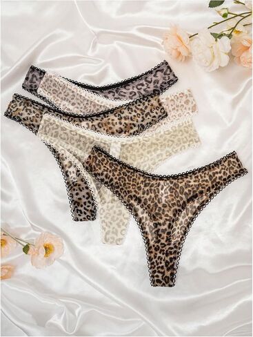 Gorglitter Women's 5 Pack Leopard Print Thong Mesh Low Rise Inteldear in Saudi Arabia
