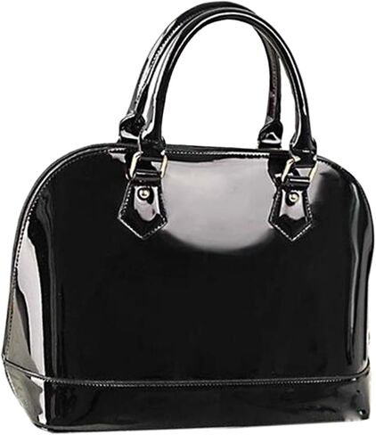 Patent Leather Dome Satchel Purse Zip-around Handbag Multi-Pocket Shoulder Bag Shiny Large Top-handle Shell Bag in Saudi Arabia
