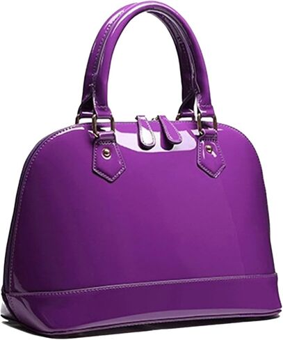 Patent Leather Dome Satchel Purse Zip-around Handbag Multi-Pocket Shoulder Bag Shiny Large Top-handle Shell Bag in Saudi Arabia