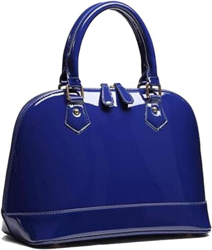 Patent Leather Dome Satchel Purse Zip-around Handbag Multi-Pocket Shoulder Bag Shiny Large Top-handle Shell Bag in Saudi Arabia