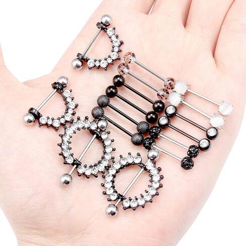 Lcolyoli 14G Cat's Eye Stone Nipple Rings Surgical Steel Dangle Nipplerings Tongue Ring CZ Straight Barbell Piercing Body Jewelry for Women Men Rose Gold in Saudi Arabia