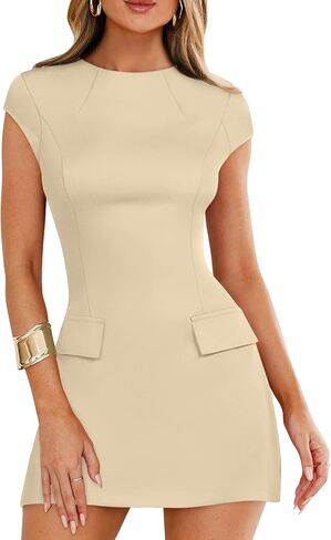 DAAWENXI Women's Sexy Mock Neck Cap Sleeve Mini Dress Summer Bodycon Club Party Dresses in Kuwait