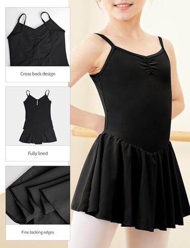 Girls Dance Leotards Back Cross Camisole Dance Dress Ballet Leotards with Skirt in Saudi Arabia