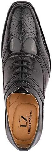 LIBERTYZENO Mens Genuine Leather Ostrich/EEL Print Lace Up Oxford Dress Shoes in Kuwait