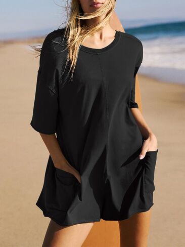 GTETKDE Rompers for Women Casual Short Sleeve Oversized Athletic Jumpsuits Workout Hot Shot Tee Romper Overalls with Pockets in Kuwait