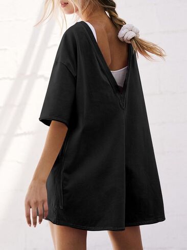GTETKDE Rompers for Women Casual Short Sleeve Oversized Athletic Jumpsuits Workout Hot Shot Tee Romper Overalls with Pockets in Kuwait