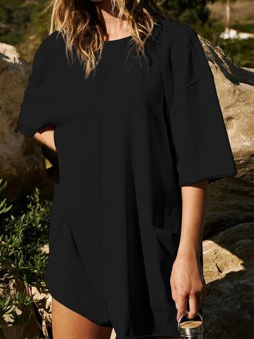 GTETKDE Rompers for Women Casual Short Sleeve Oversized Athletic Jumpsuits Workout Hot Shot Tee Romper Overalls with Pockets in Kuwait