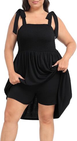 HDE Womens Plus Size Romper Dress مع فستان حزام ربطة عنق القصيرة والجيوب in Saudi Arabia