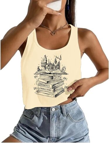 Cropped Flourish and Blotts Tank Tops Cute Book Graphic Crop Tops for Women Wizard Magical Vest Clothes in Kuwait