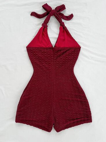 MakeMeChic Women's Halter Short Rompers Summer One Piece Jumpsuits Backless Shapewear in Kuwait