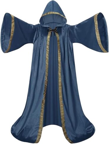 yolsun Velvet Wizard Robe with Hood and Sleeves, Men Wizard Cloak Costume Halloween Cosplay Medieval Cape Renaissance Costume in Kuwait