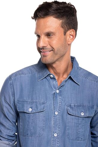 Coolibar UPF 50+ Men's Carson Chambray Shirt - Sun Protective in Saudi Arabia