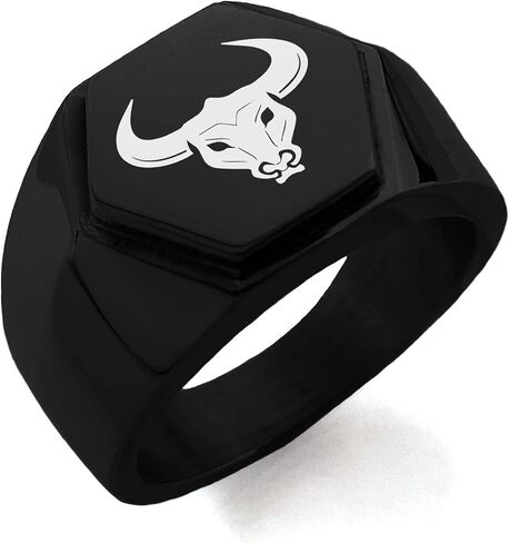 Black IP Plated Stainless Steel Greek Mythology Phoenix Hexagon Crest Flat Top Biker Style Polished Ring, Size 8 in Saudi Arabia
