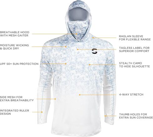 Synker Stealth All Weather Performance Fishing Camo Hoodie | UPF 50+ قميص طويل الأكمام للرجال والنساء ، التمويه in Kuwait