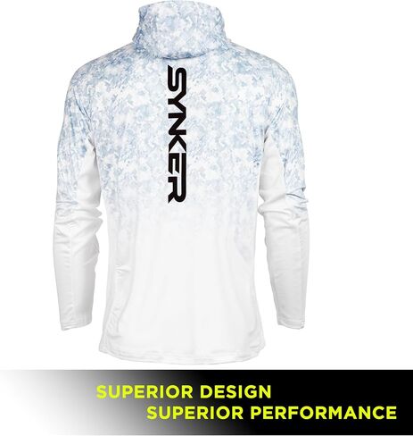 Synker Stealth All Weather Performance Fishing Camo Hoodie | UPF 50+ قميص طويل الأكمام للرجال والنساء ، التمويه in Kuwait