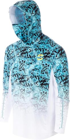 Synker Stealth All Weather Performance Fishing Camo Hoodie | UPF 50+ قميص طويل الأكمام للرجال والنساء ، التمويه in Kuwait