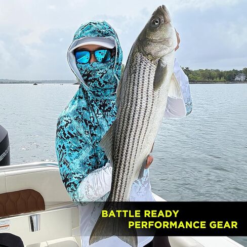 Synker Stealth All Weather Performance Fishing Camo Hoodie | UPF 50+ قميص طويل الأكمام للرجال والنساء ، التمويه in Kuwait