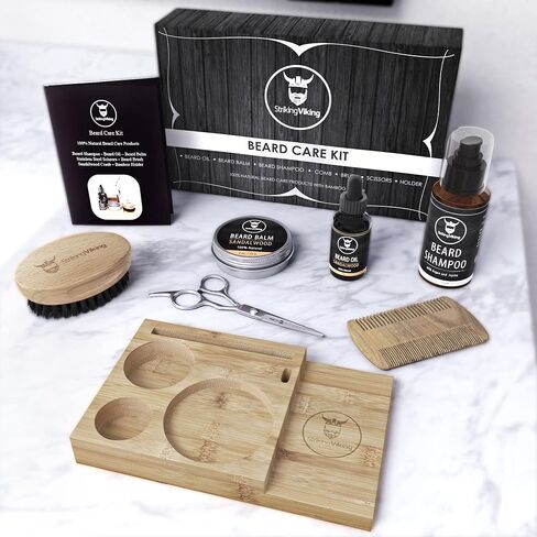 Beard Grooming Kit - Premium Beard Care Products for Men – Beard Shampoo, Beard Oil, Beard Balm Butter, Beard Brush, Wooden Comb, Mustache Scissors, & Toiletry Bag by Striking Viking in Saudi Arabia