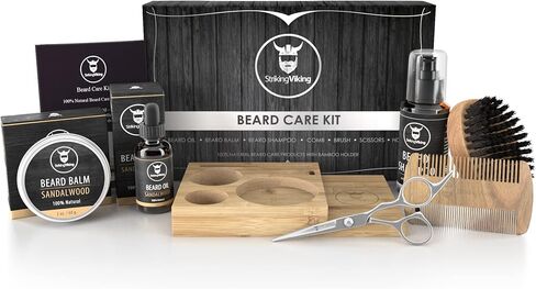 Beard Grooming Kit - Premium Beard Care Products for Men – Beard Shampoo, Beard Oil, Beard Balm Butter, Beard Brush, Wooden Comb, Mustache Scissors, & Toiletry Bag by Striking Viking in Saudi Arabia