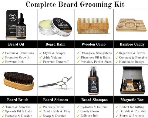 Beard Grooming Kit - Premium Beard Care Products for Men – Beard Shampoo, Beard Oil, Beard Balm Butter, Beard Brush, Wooden Comb, Mustache Scissors, & Toiletry Bag by Striking Viking in Saudi Arabia