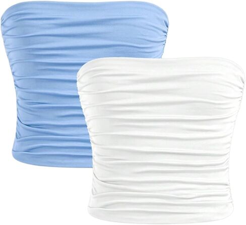 Floerns Girl's 2 Piece Strapless Tube Top Ruched Basic Sleeveless Undershirt in Kuwait
