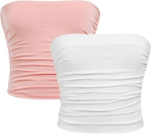 Floerns Girl's 2 Piece Strapless Tube Top Ruched Basic Sleeveless Undershirt in Kuwait