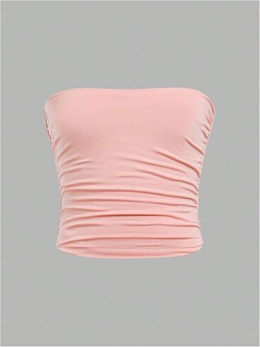 Floerns Girl's 2 Piece Strapless Tube Top Ruched Basic Sleeveless Undershirt in Kuwait
