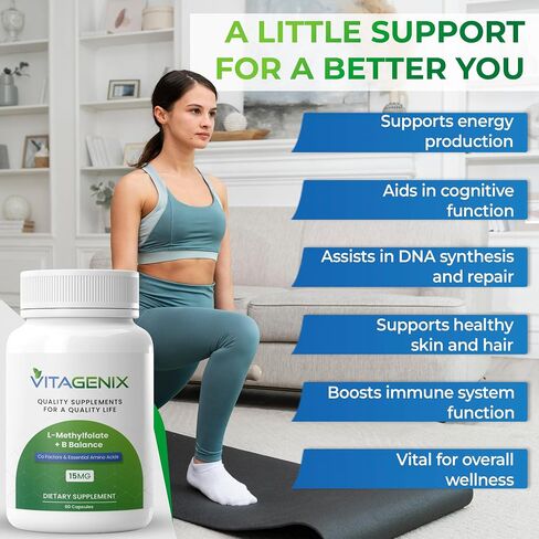 L -methylfolate + B التوازن - القوة المهنية النشطة بيولوجيًا 5 -MTHF + B6 ، B2 و B12 مجمع ميثيل كوبالامين ب - يدعم الحالة المزاجية ، الميثيل والإدراك - 15mg - 60 كبسولة in Saudi Arabia