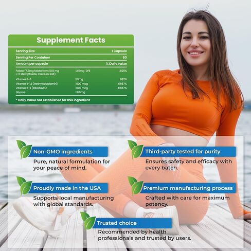 L -methylfolate + B التوازن - القوة المهنية النشطة بيولوجيًا 5 -MTHF + B6 ، B2 و B12 مجمع ميثيل كوبالامين ب - يدعم الحالة المزاجية ، الميثيل والإدراك - 15mg - 60 كبسولة in Saudi Arabia