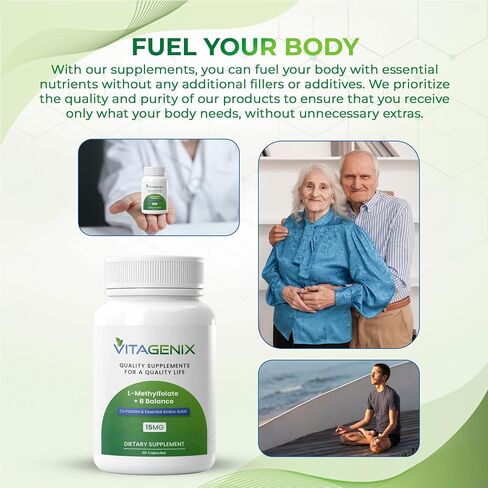 L -methylfolate + B التوازن - القوة المهنية النشطة بيولوجيًا 5 -MTHF + B6 ، B2 و B12 مجمع ميثيل كوبالامين ب - يدعم الحالة المزاجية ، الميثيل والإدراك - 15mg - 60 كبسولة in Saudi Arabia