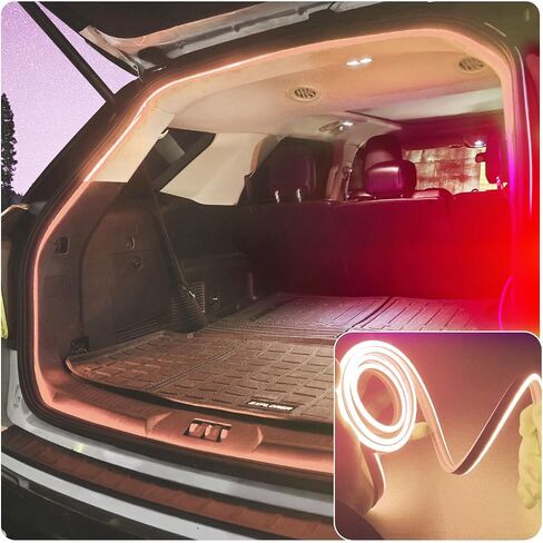 شريط إضاءة LED Trunk Trunk ، شريط إضاءة محيط من المطاط الناعم ، دخن داخلي زخرفة ساطعة منخفضة الطاقة مقاومة للماء ، التثبيت القابل للتطوير 177 بوصة 12V 8W أبيض in Kuwait