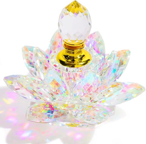 YWHL Small Colorful Crystal Vintage Empty Perfume Bottle, Mini Glass Refillable Lotus Perfume Bottles, Handmade Lotus Figurines Decoration Gifts for Women in Saudi Arabia