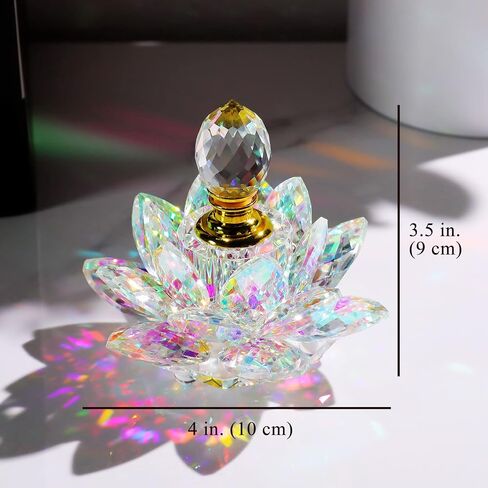 YWHL Small Colorful Crystal Vintage Empty Perfume Bottle, Mini Glass Refillable Lotus Perfume Bottles, Handmade Lotus Figurines Decoration Gifts for Women in Saudi Arabia