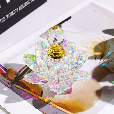YWHL Small Colorful Crystal Vintage Empty Perfume Bottle, Mini Glass Refillable Lotus Perfume Bottles, Handmade Lotus Figurines Decoration Gifts for Women in Saudi Arabia
