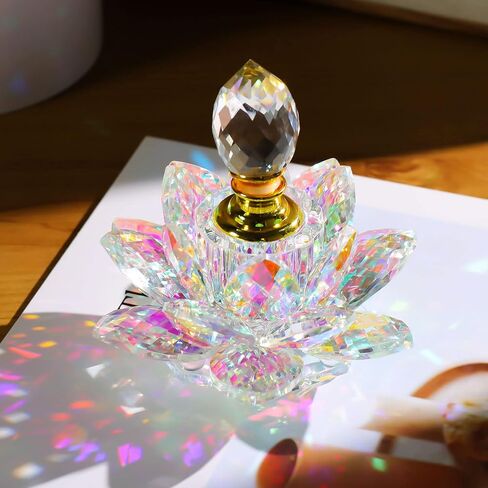 YWHL Small Colorful Crystal Vintage Empty Perfume Bottle, Mini Glass Refillable Lotus Perfume Bottles, Handmade Lotus Figurines Decoration Gifts for Women in Saudi Arabia