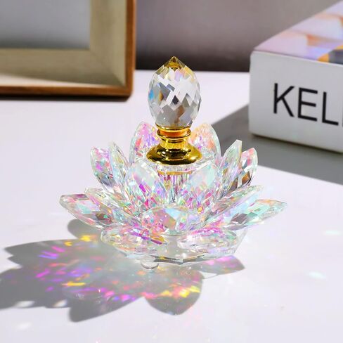 YWHL Small Colorful Crystal Vintage Empty Perfume Bottle, Mini Glass Refillable Lotus Perfume Bottles, Handmade Lotus Figurines Decoration Gifts for Women in Saudi Arabia