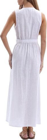 Amazhiyu للسيدات 100 ٪ الكتان الصيفي أكياس V-neck Wrap Midi Dresses in Saudi Arabia