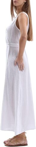 Amazhiyu للسيدات 100 ٪ الكتان الصيفي أكياس V-neck Wrap Midi Dresses in Saudi Arabia