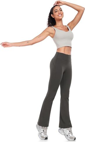 icyzone Women's High Waist Fleece Lined Flare Pants, Winter Thermal Warm Casual Athletic Gym Yoga Pants Leggings in Saudi Arabia